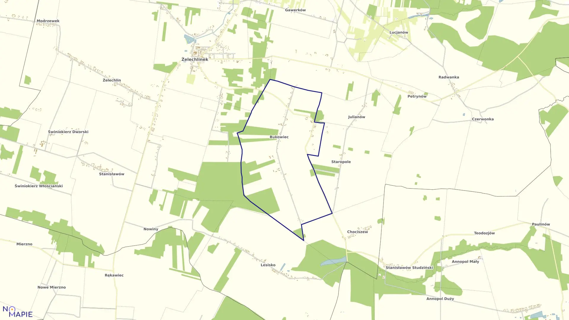 Mapa obrębu BUKOWIEC w gminie Żelechlinek