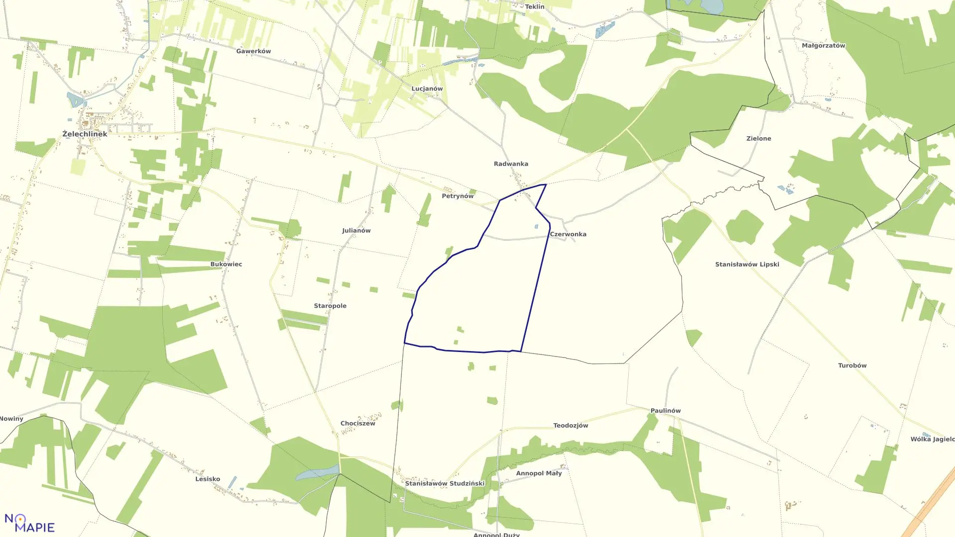 Mapa obrębu CZERWONKA NOWA w gminie Żelechlinek