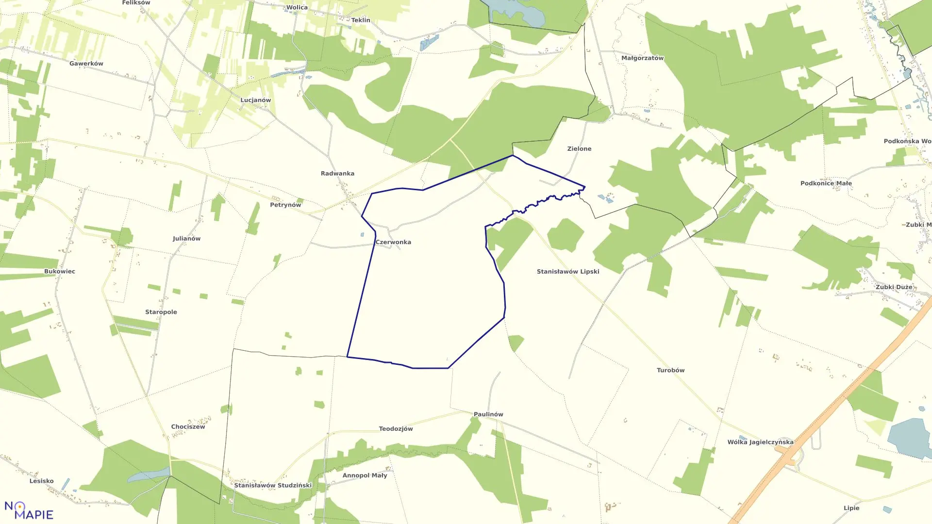 Mapa obrębu CZERWONKA STARA w gminie Żelechlinek