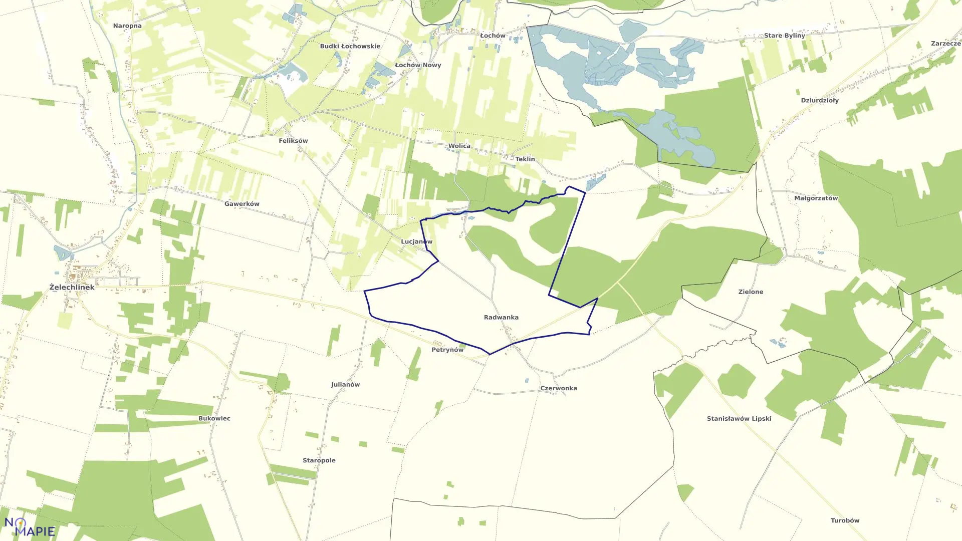 Mapa obrębu RADWANKA w gminie Żelechlinek